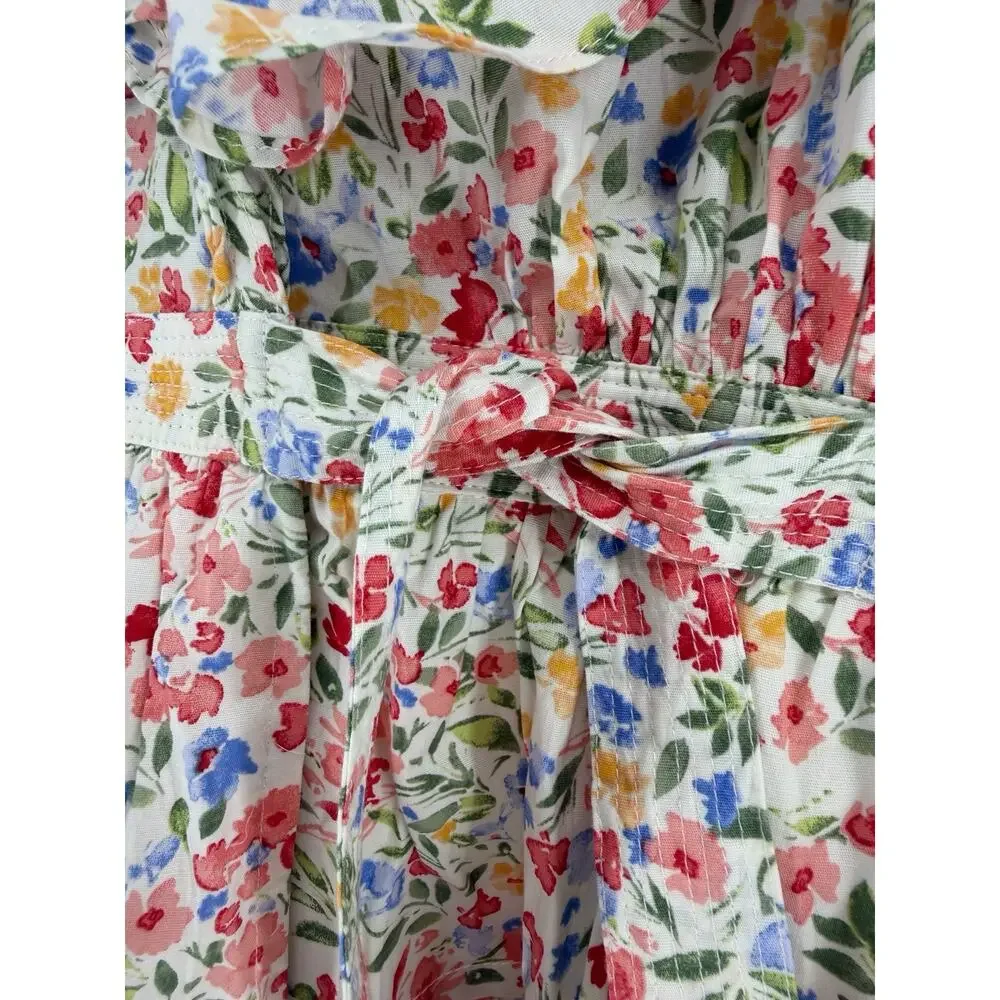 RESET Floral Print Mini Wrap Dress Womens Large White Puff Sleeve Lined - Picture 4 of 13